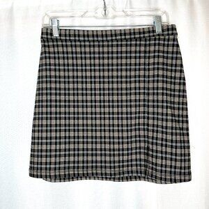 Y2K Preppy Academia Hollister ivory and black Plaid Mini Skirt, Medium